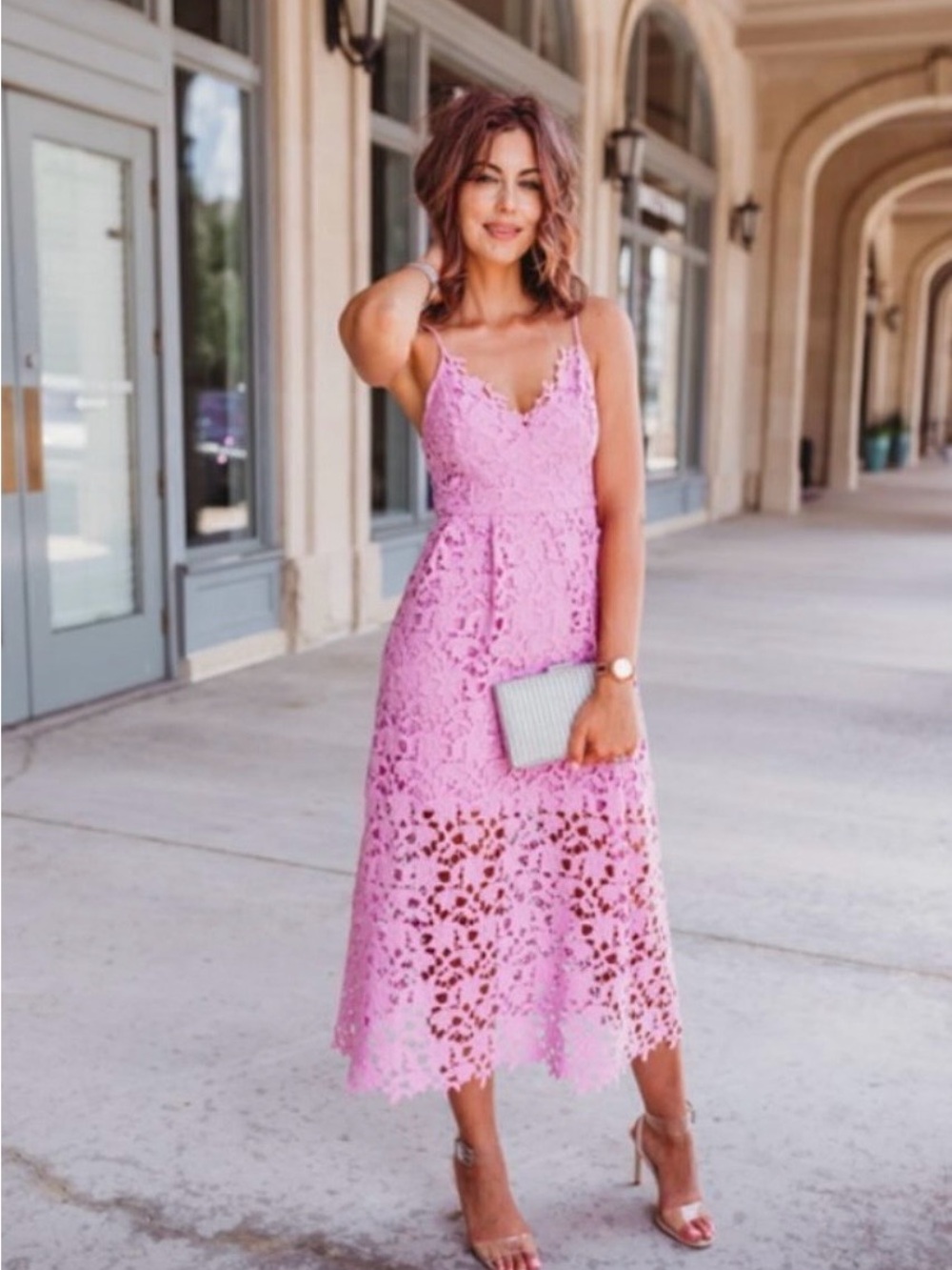 ASTR Eyelet Midi Dress in Lilac - Picture 4 of 8